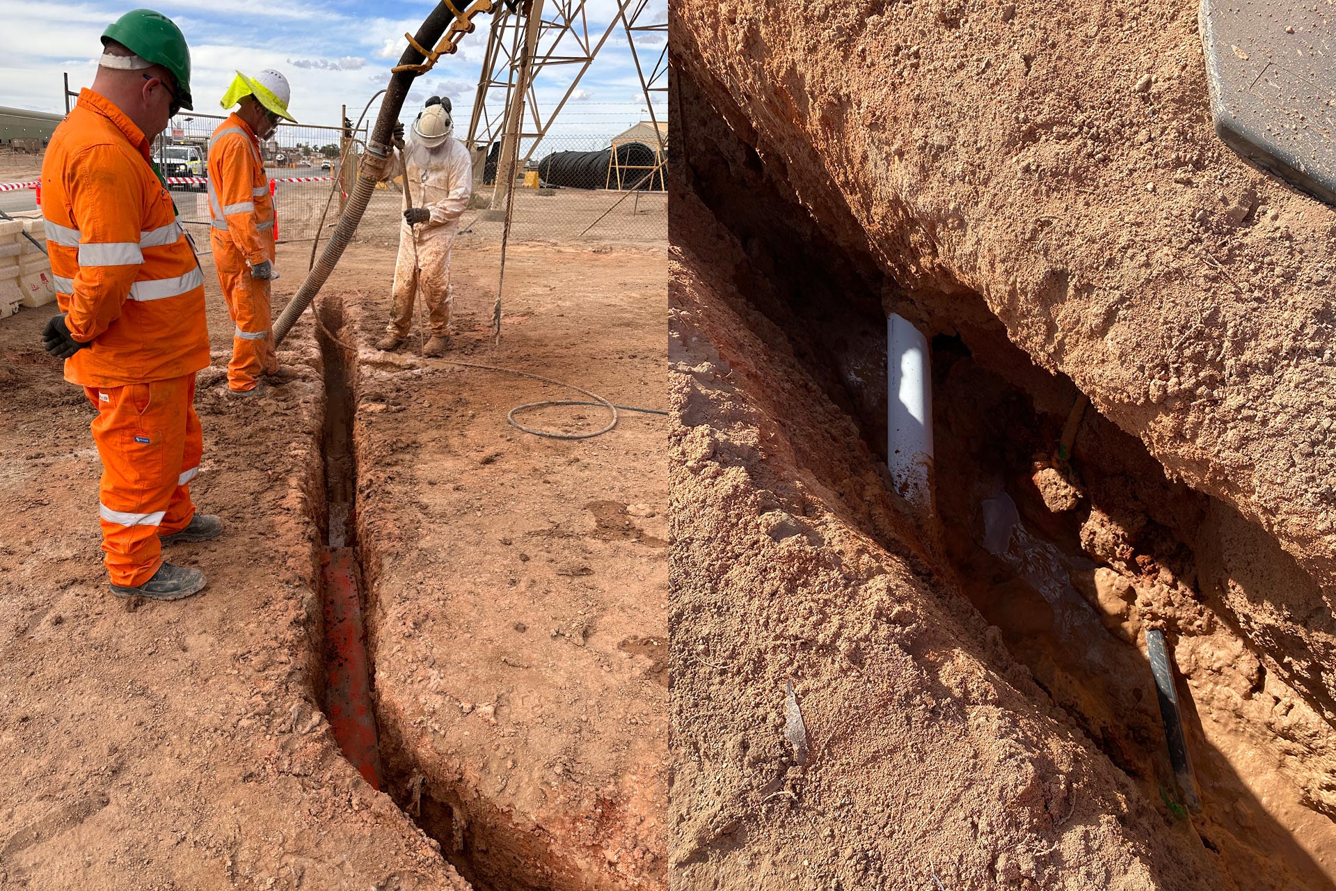 Three of Platinum's skilled team members utilising Hydro Vacuum excavation to locate underground services